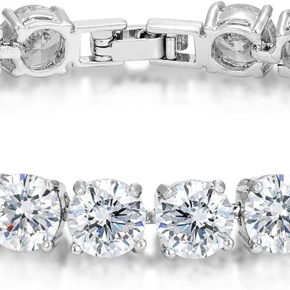 Tennis Bracelet Women - 7mm Red Cubic Zirconia Silver Plated 7 Inch with Secure - Picture 1 of 7